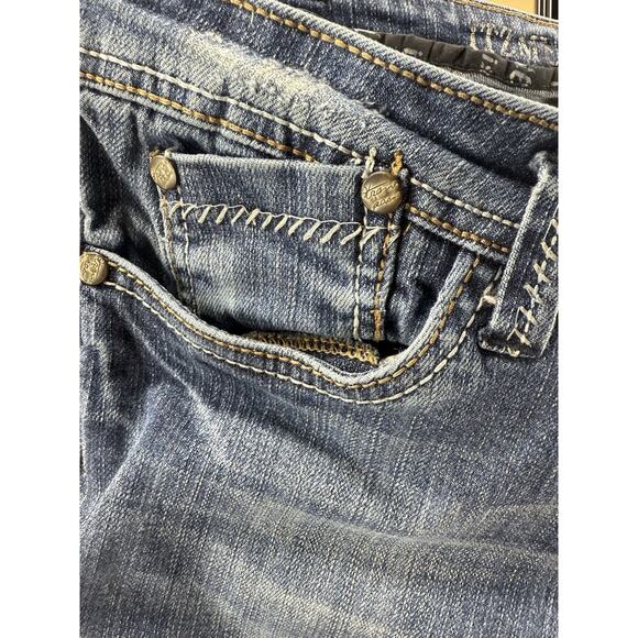 Itzme Premium Women’s Jeans Size 11 Stretch Blue Distressed Flap Pocket Straight - Picture 10 of 16